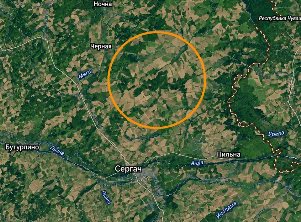 Расположение пасеки к северу от Сергача, Нижегородская область